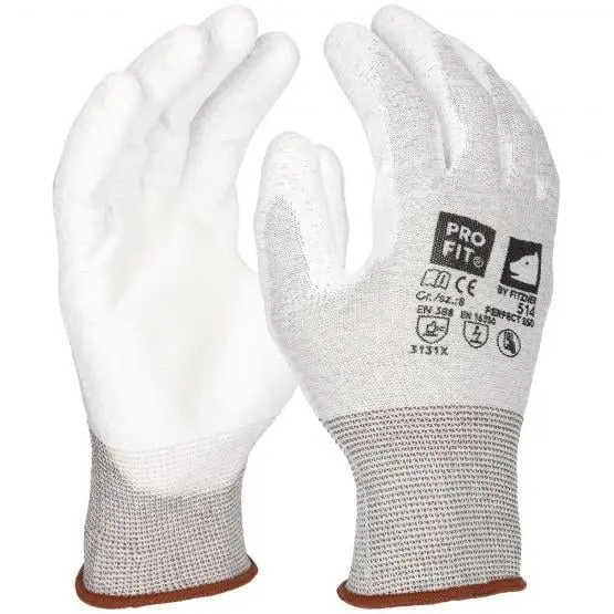 Arbeitsschutz Fitzner ESD Handschuh "Perfect esd", PU beschichtet, weiß